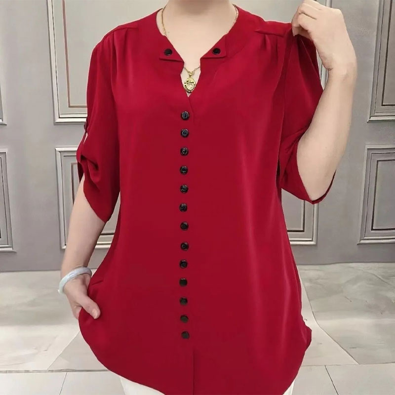 Basic Loose V-Neck Blouse Comm – Vintage Collectible Buttons recenzja i cena