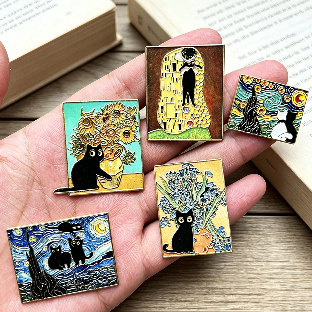 5pcs Famous Painting Black Cat – Vintage Collectible Pins recenzja i cena