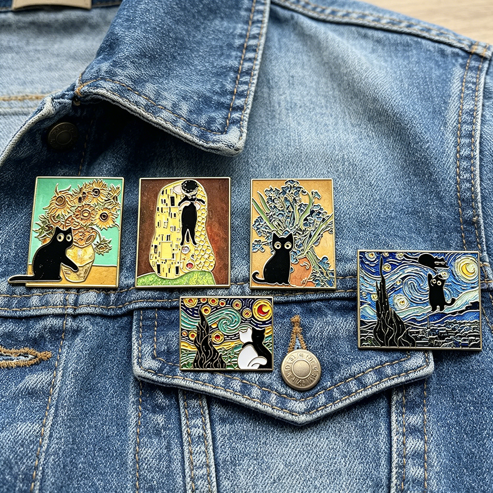 5pcs Famous Painting Black Cat – Vintage Collectible Pins recenzja i cena
