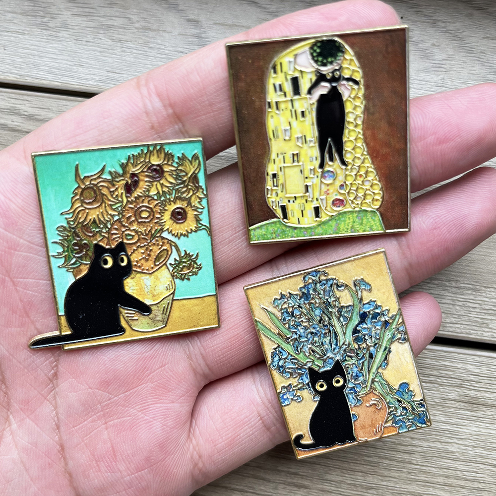 5pcs Famous Painting Black Cat – Vintage Collectible Pins recenzja i cena