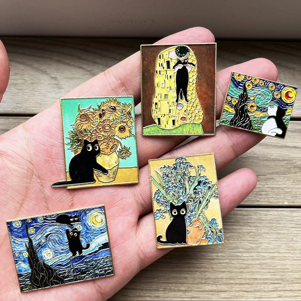 5pcs Famous Painting Black Cat – Vintage Collectible Pins recenzja i cena